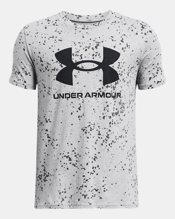 Boys' UA Sportstyle Logo Printed Short Sleeve in Gray image number 0